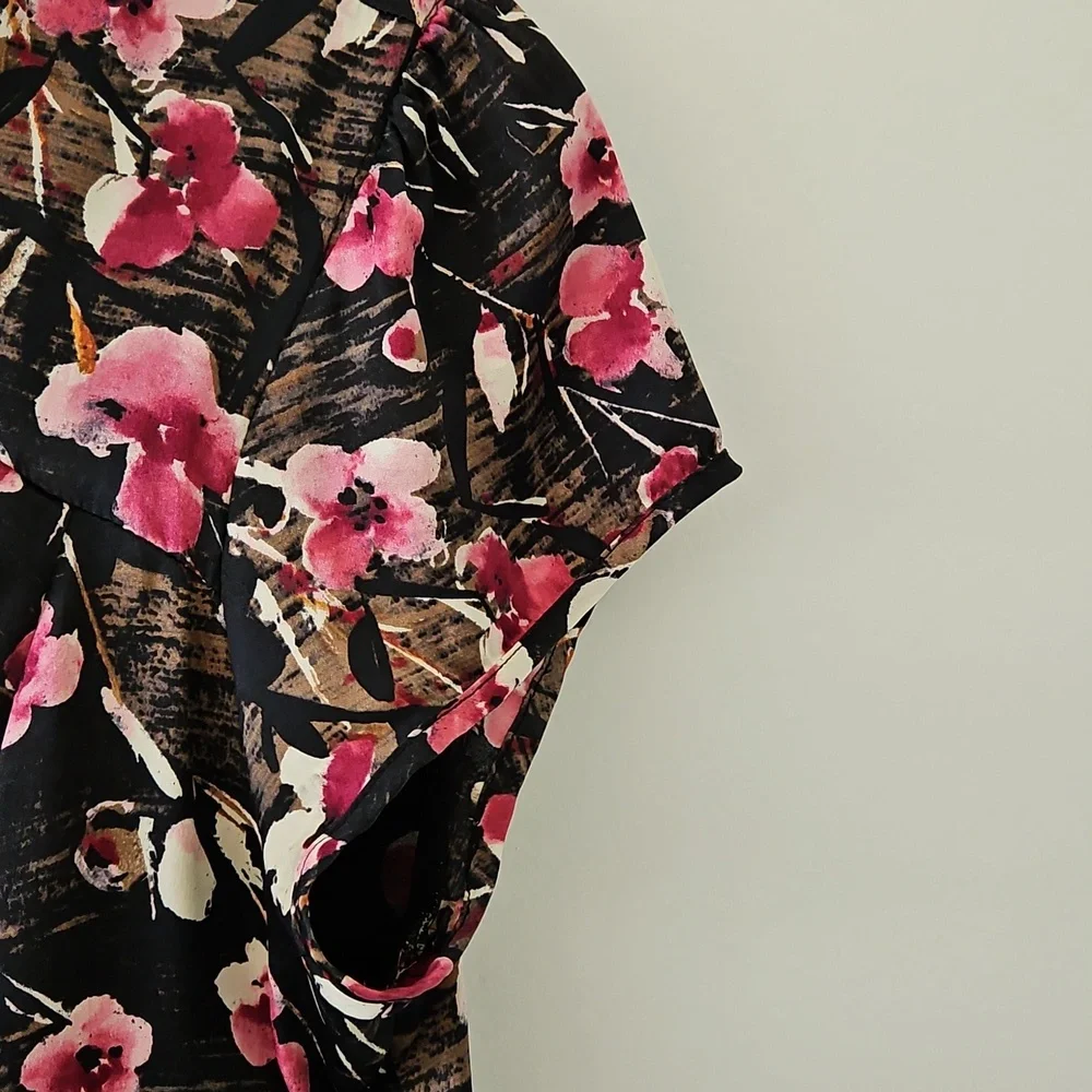 Ann Taylor Silk Wrap Floral Blouse Velvet Y2K‎ Fairy Whimsigoth Size 4